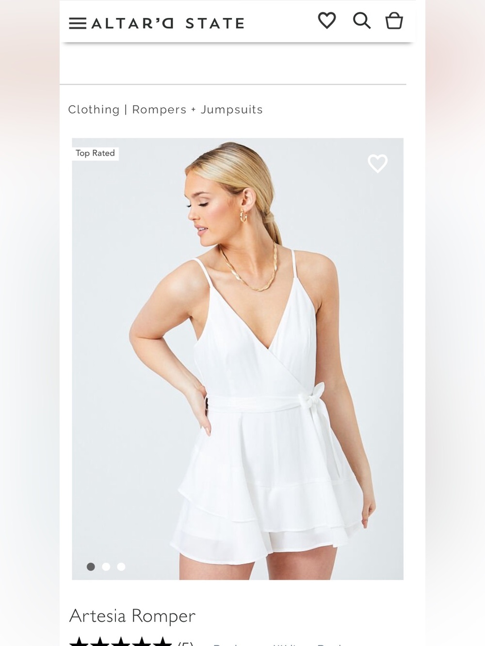 Altar’d State White Sleeveless Wrap Artesia Romper